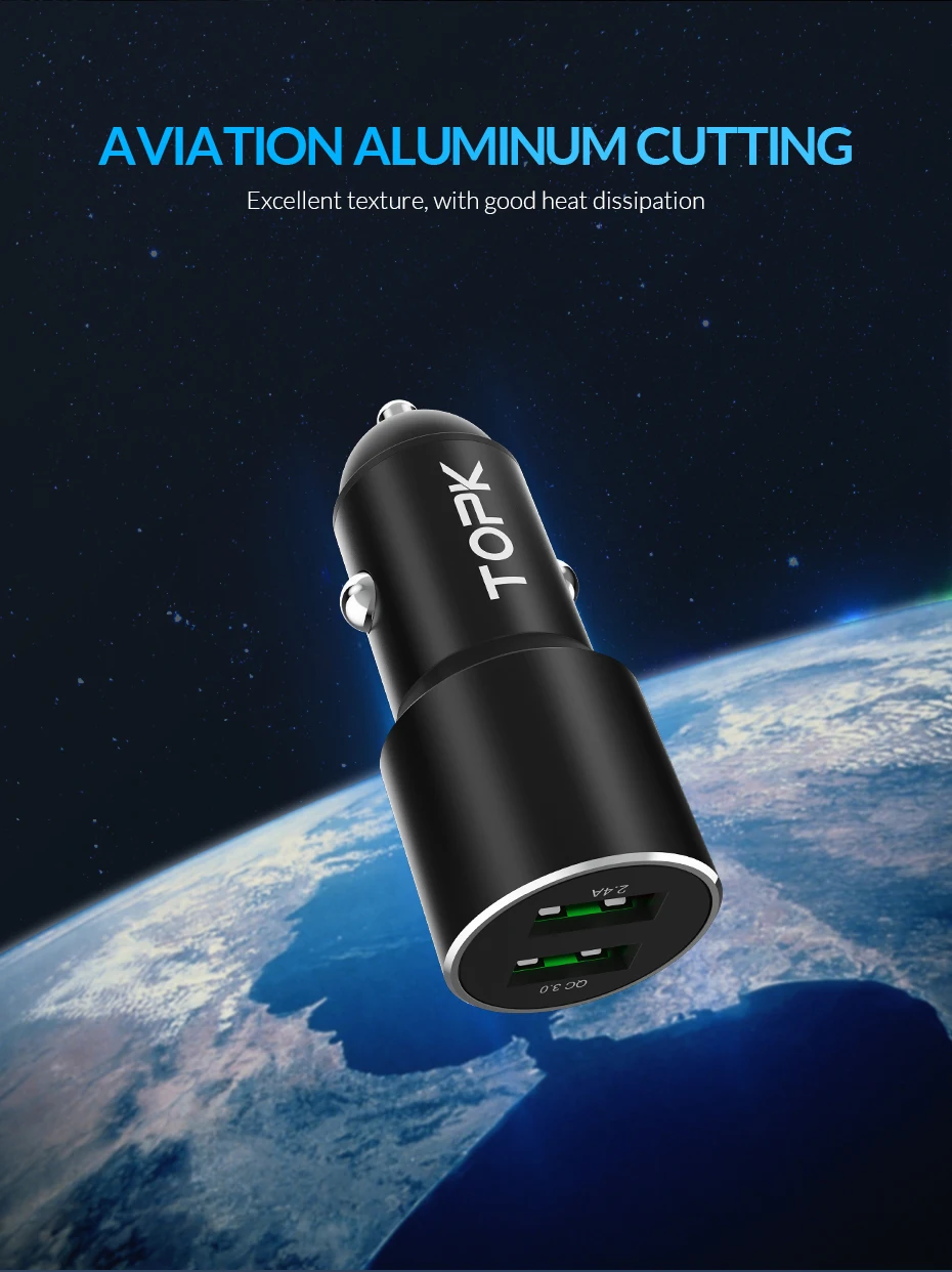 TOPK G207Q Dual USB Автомобильное зарядное устройство Быстрая зарядка 3,0 быстрое зарядное устройство автомобильное зарядное устройство для iPhone Xiaomi huawei телефон зарядное устройство адаптер в автомобиле