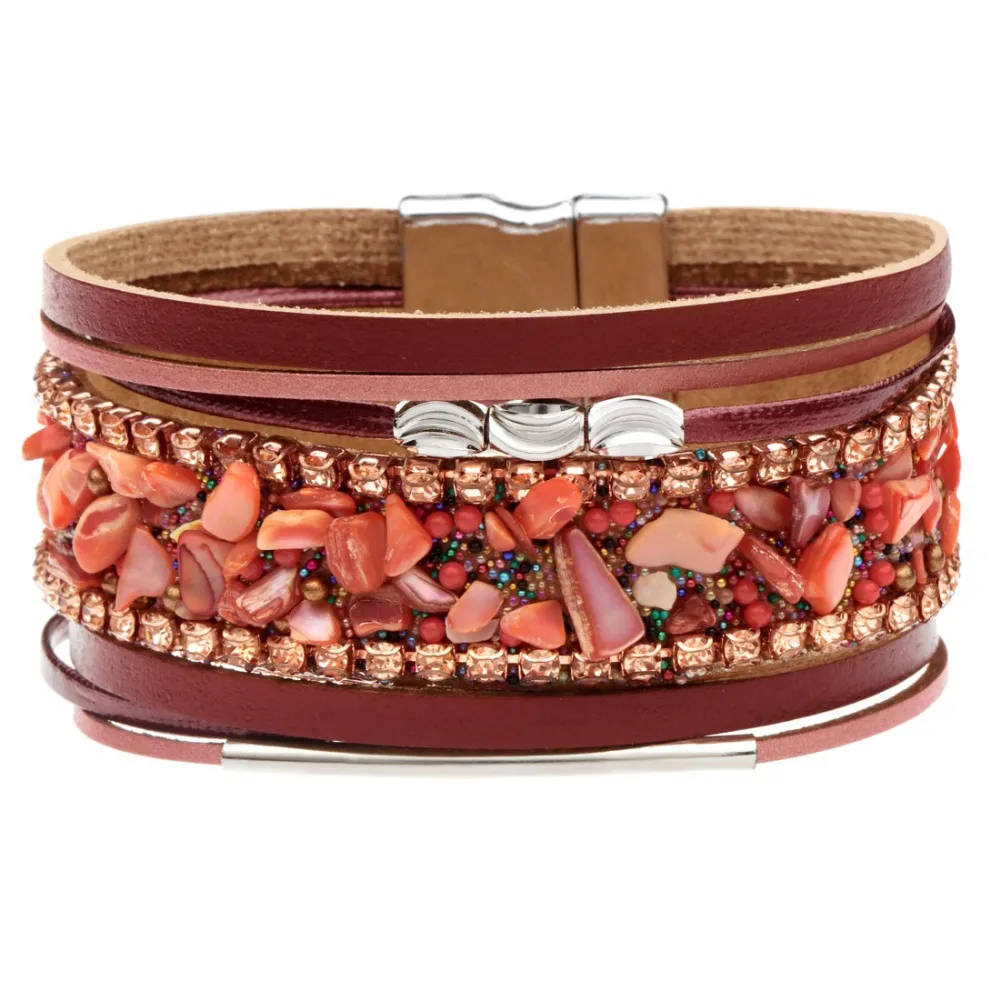 Серебряные бусины чакра браслет ювелирные изделия ручной работы Многоцветный натуральный камень бусины Кожа обёрточная бумага браслеты творческие подарки