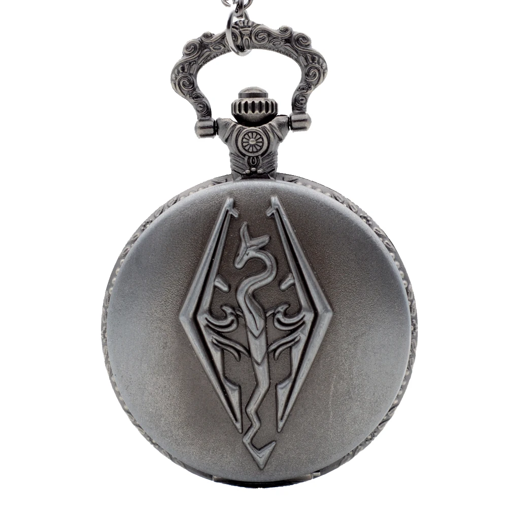 Ретро Винтажные серебристо серые часы The Elder Scrolls V Skyrim кварцевые карманные
