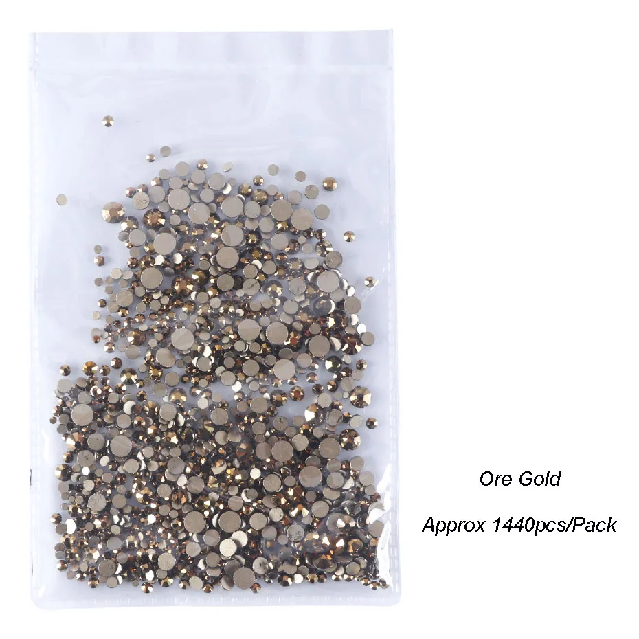 Ore Gold 1440 шт Стразы для ногтей AB Цвет SS4-SS20 не горячей фиксации Стразы для ногтей для маникюра украшения ногтей аксессуары SA1015 - Цвет: Ore Gold