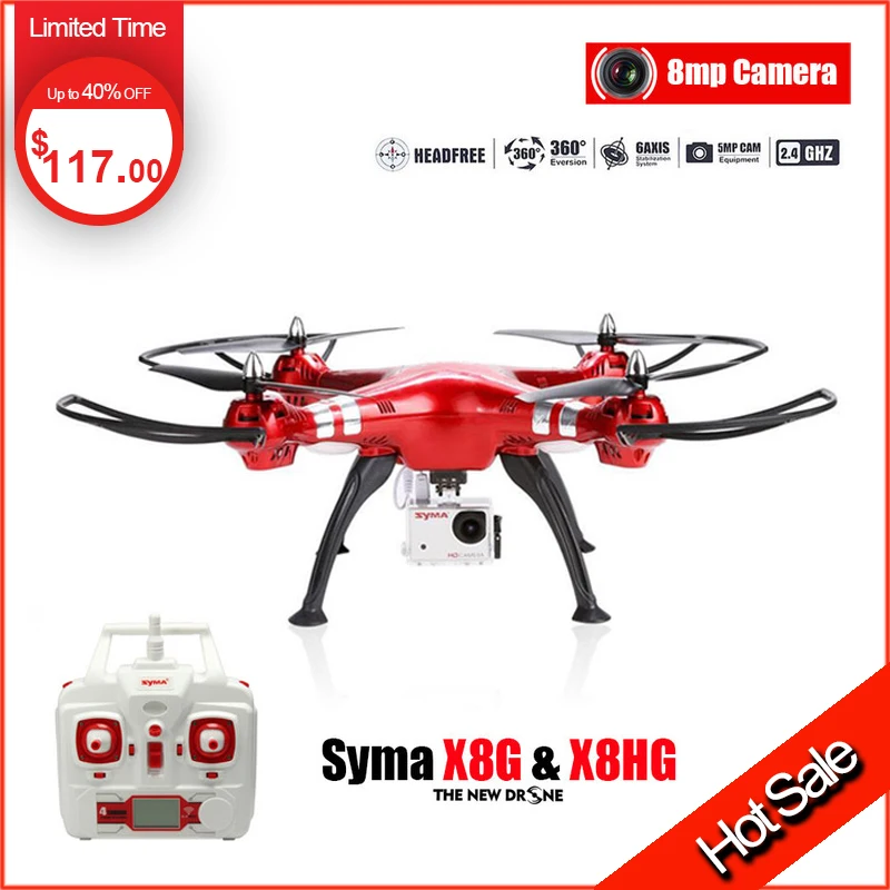 Syma X8HG RTF Радиоуправляемый Дрон Квадрокоптер с камерой 8.0MP 1080P HD автоматический