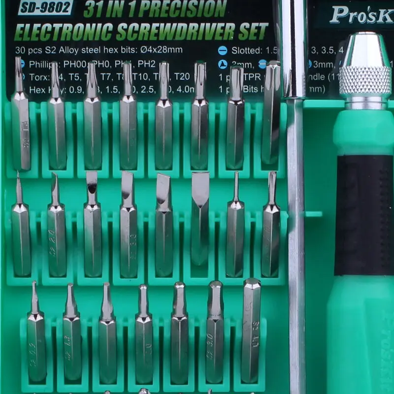 Pros'kit SD-9802 многофункциональная 31 в 1 компьютерная Прецизионная отвертка набор ремонтных инструментов разборка мобильного телефона