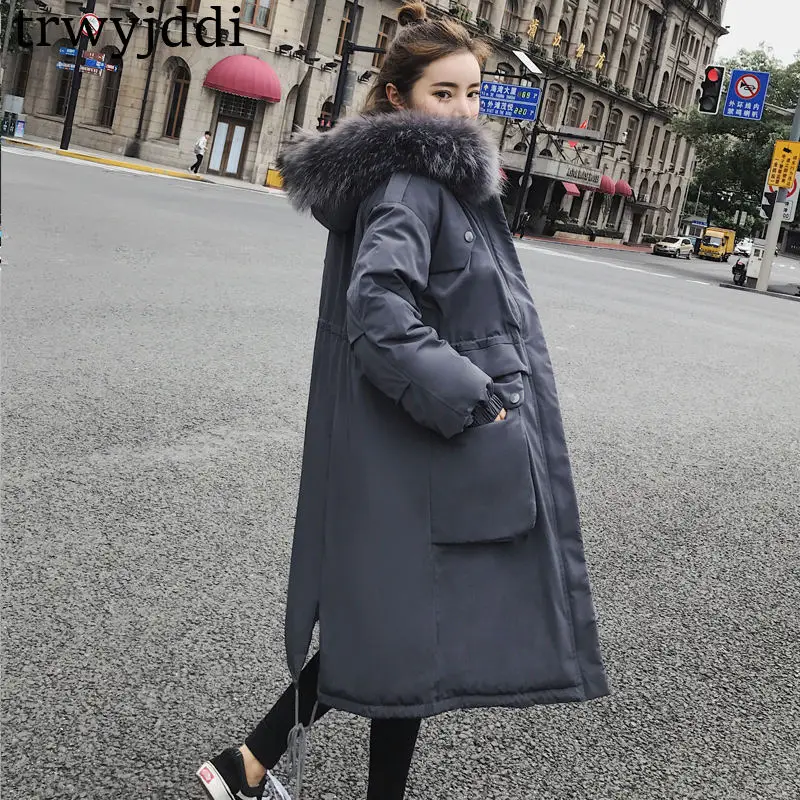 gray Корейская Новинка, осенне-зимняя куртка и пальто, женские хлопковые куртки с меховым воротником и капюшоном, женские толстые теплые парки, пальто, верхняя одежда N09 - Цвет: gray