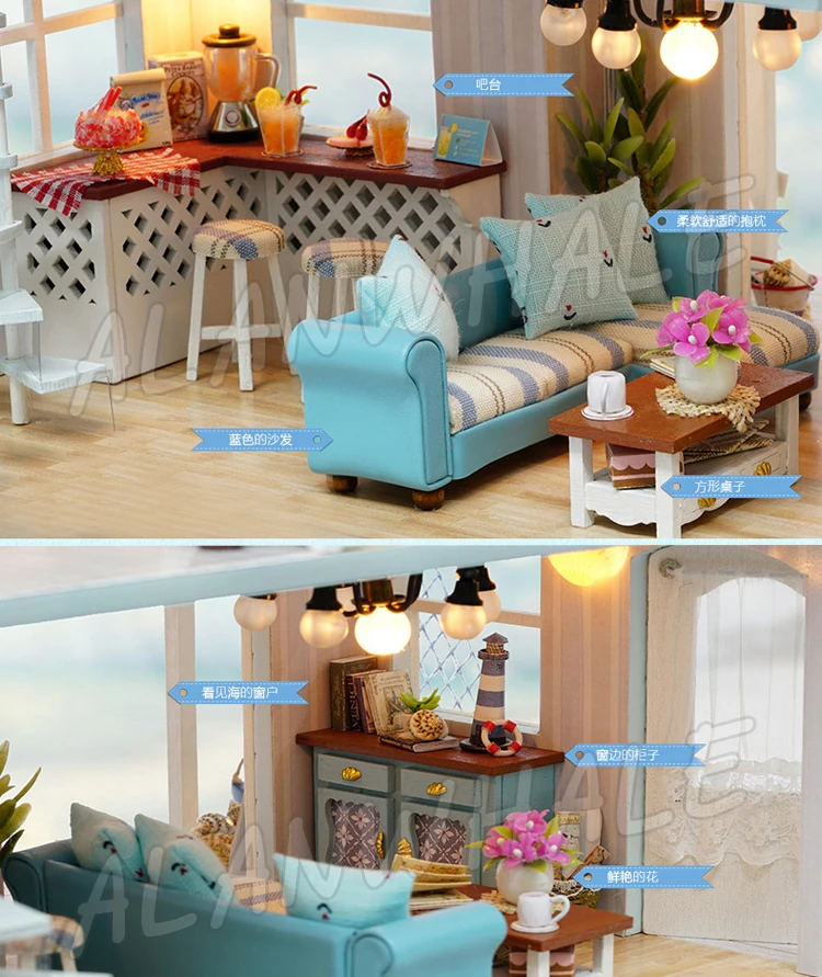 Миниатюрный Кукольный дом с видом на море Вилла пляжная лодка Сделай Сам