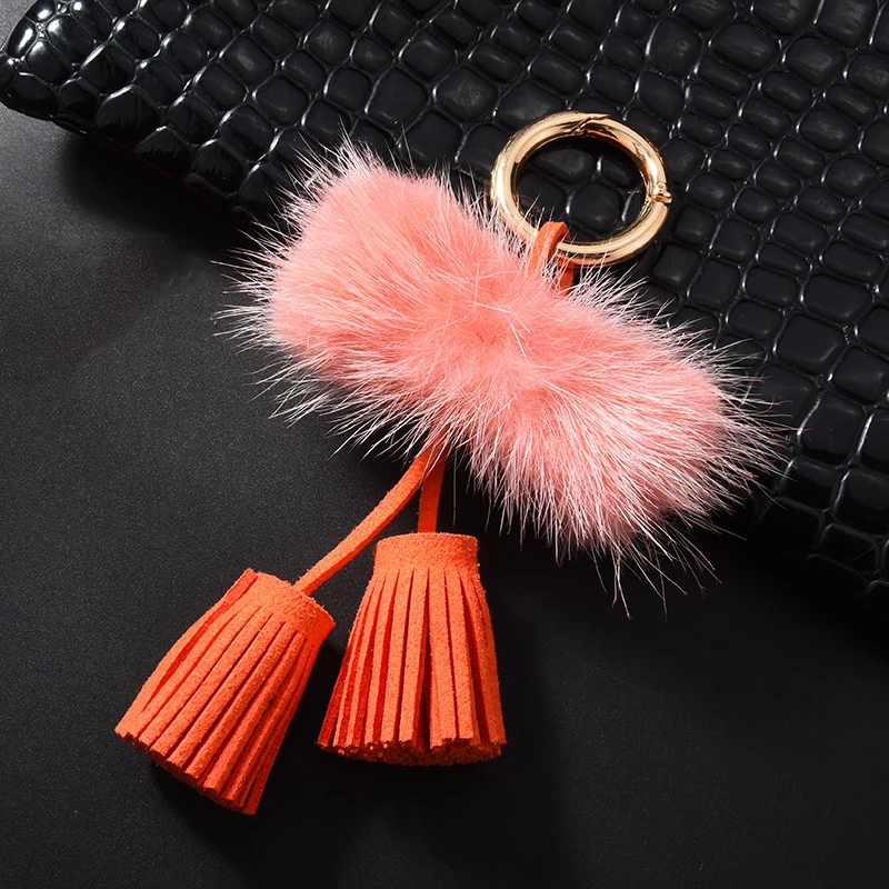 Длинная сумка с двойной кисточкой кулон пушистый помпон кольцо для ключей