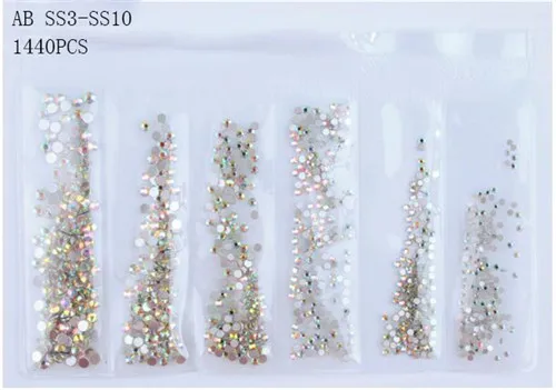 AB Clear-1440pcs 31 стиль, плоские круглые стеклянные стразы смешанного размера, набор, Кристальные драгоценные камни из стекла, 1440 шт, Стразы для ногтей, для самостоятельного дизайна ногтей - Цвет: AB Clear-1440pcs