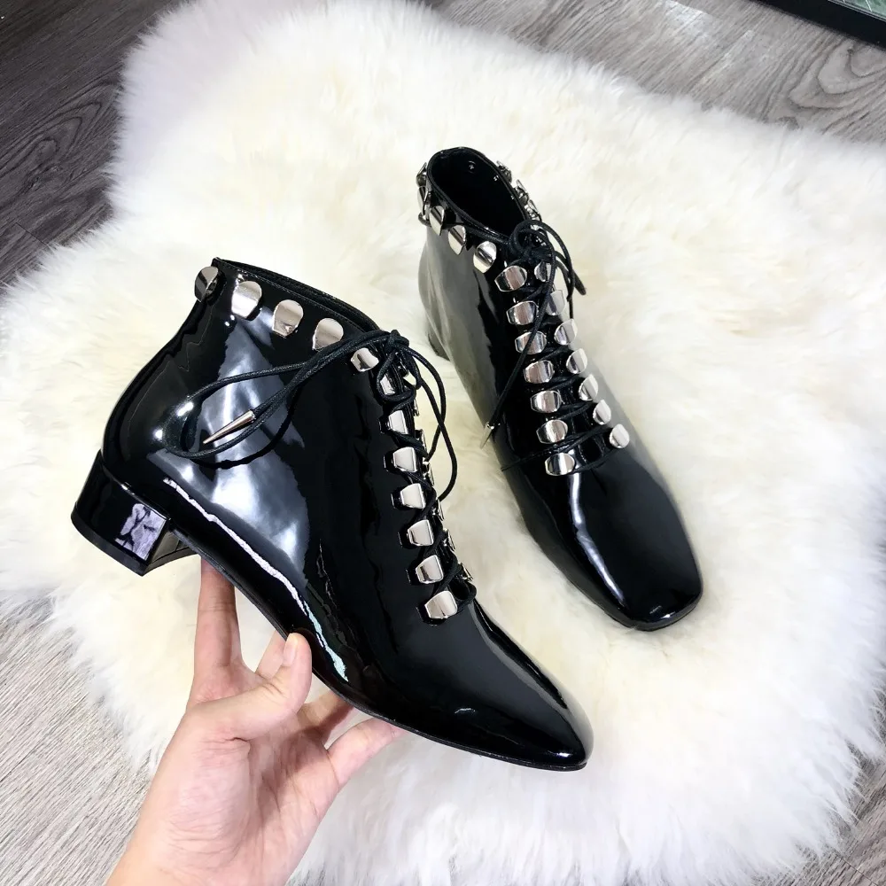 2019 женские полусапожки с квадратным носком черные кожаные ботинки Botas feminina из