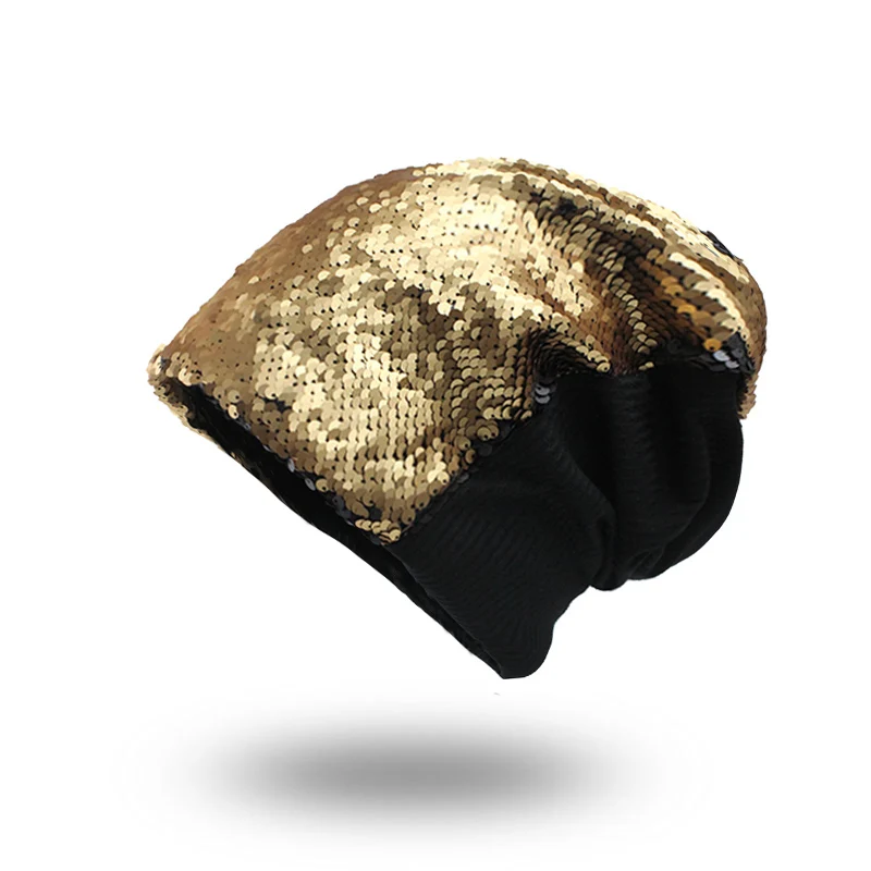 10 Bright Gold Laurashow Женская бини капот осенне-зимние шапки в стиле хип-хоп, Кепки деформируется Кепка с блёстками для Для женщин шапочки, Балаклава Для женщин s головные уборы Skullies F163 - Цвет: 10 Bright Gold