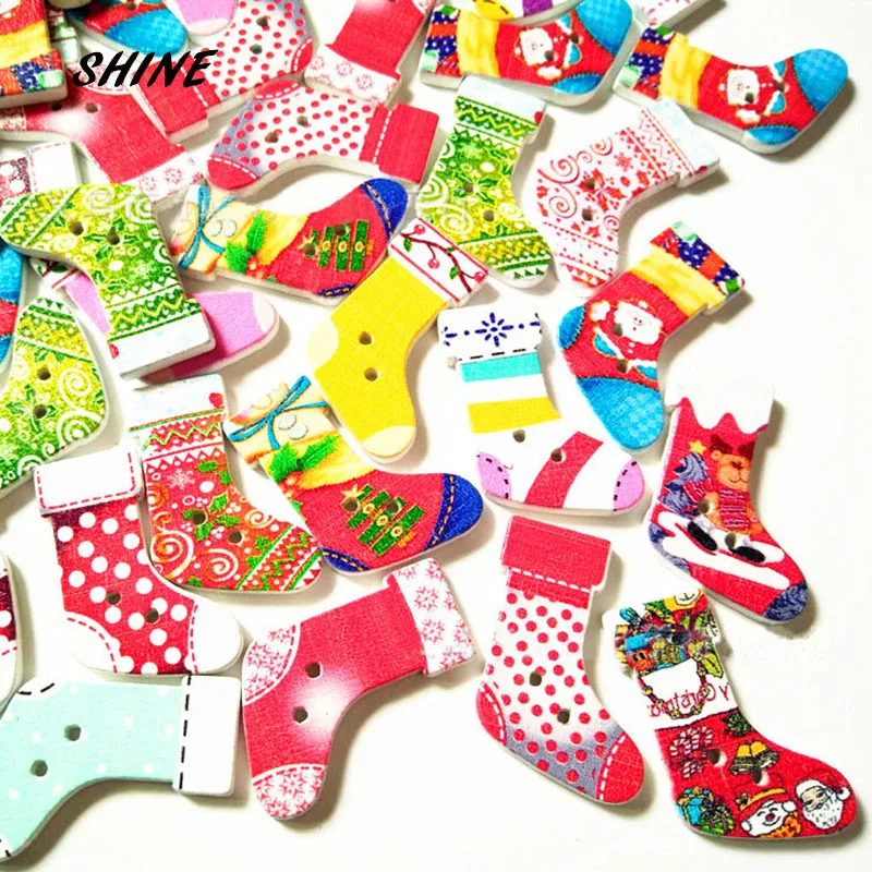 Блестящие деревянные швейные пуговицы Скрапбукинг Рождественские Чулки разные