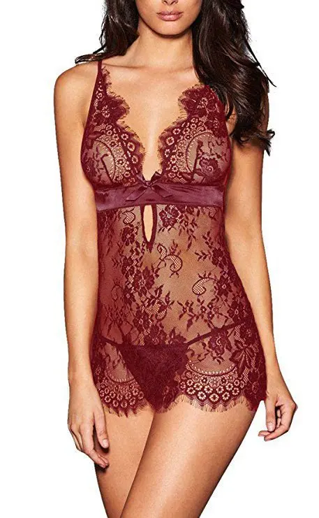 Сексуальное женское белье открытая спина кружева Babydoll промежность нижнее черное