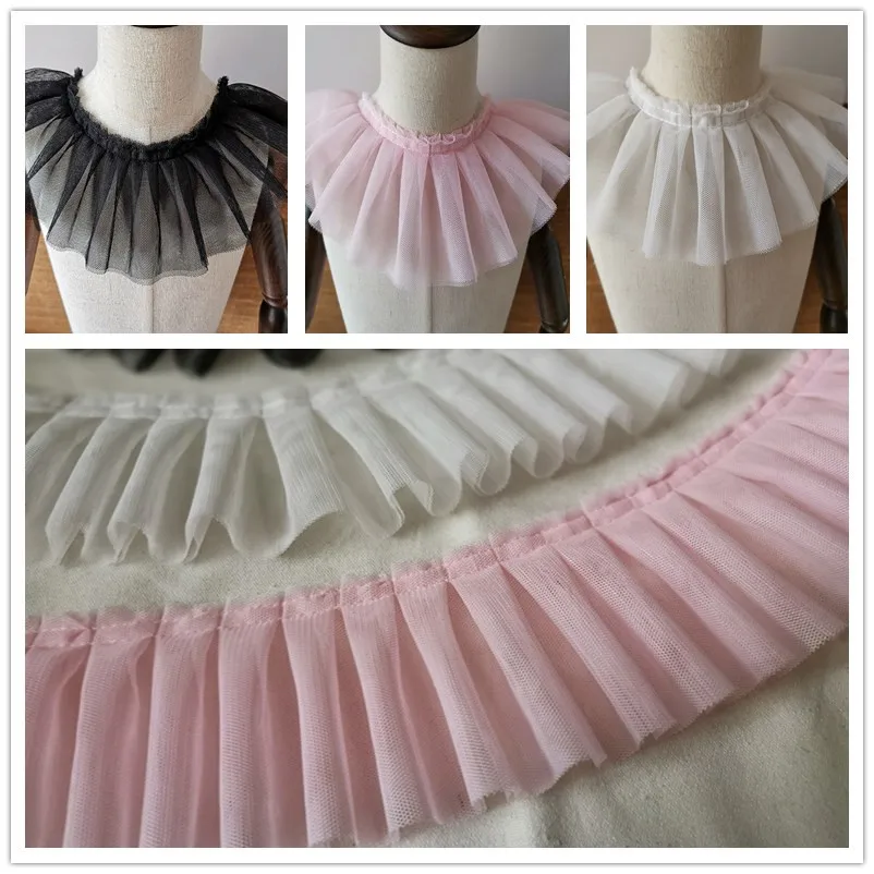 5 ярдов сетчатая плиссированная кружевная ткань с оборками розовая черная белая