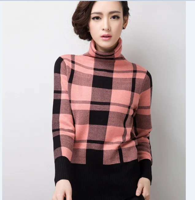 High Quality Winter Women's Turtleneck Plaid Sweater Ladies Fashion Striped Collar Thick Warm Sweaters Pullovers | Женская одежда