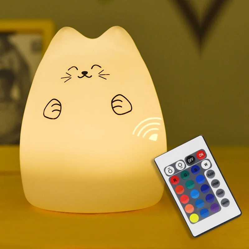 RGB Премиум 7 цветов Кот LED USB дети животных ночник Силиконовые Мягкий мультфильм детские ясли лампа дыхание свет в ночь - Испускаемый цвет: RGB