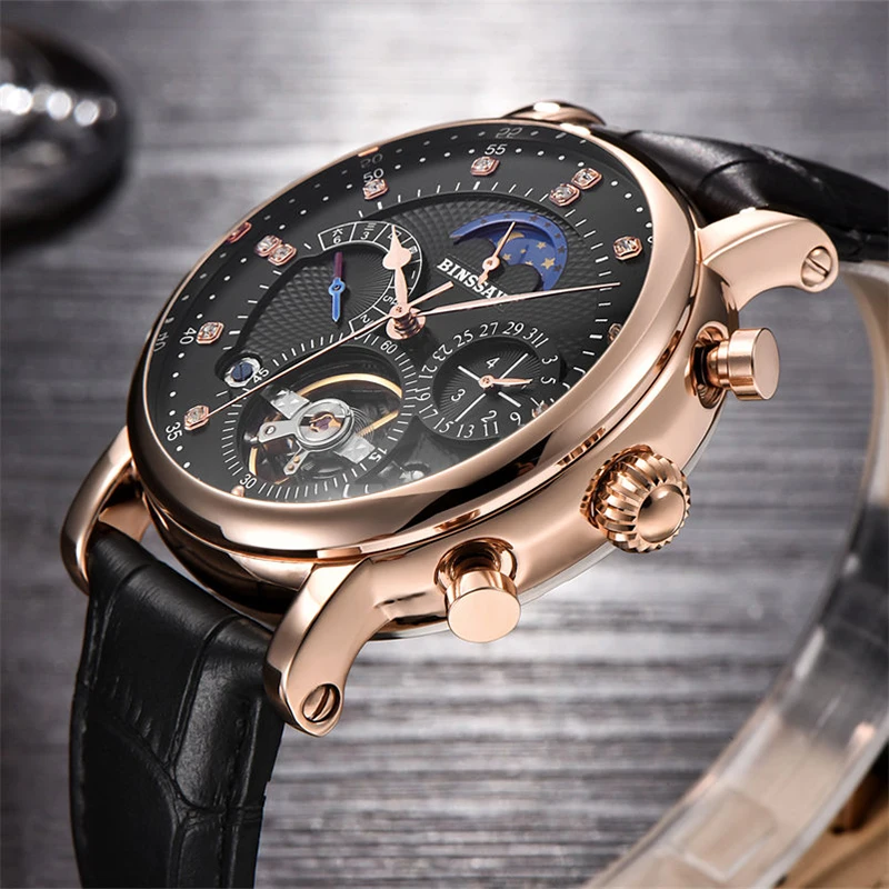 BINSSAW Мужские автоматические механические часы Tourbillon Роскошные брендовые модные