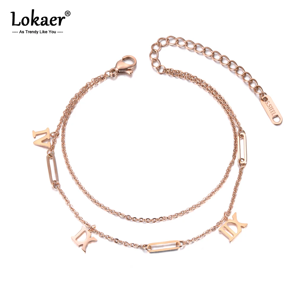 Lokaer, двухслойный винтажный браслет с римскими цифрами, ювелирное изделие, розовое золото, титановая стальная цепочка и звено, женский браслет B19050