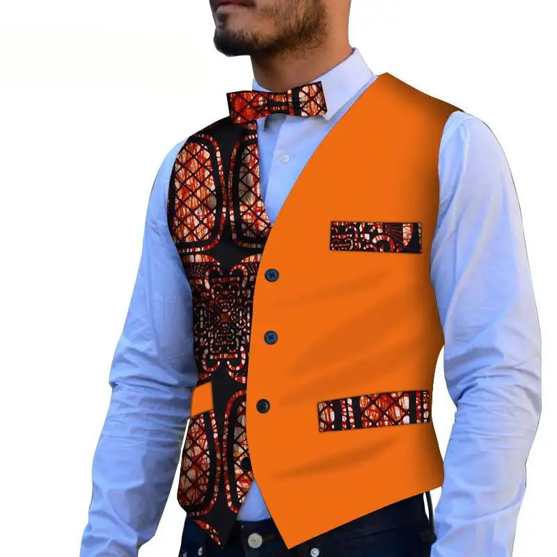 9 Real New Bazin Dress African For Spring And Summer African Men Cotton Plus Size Suit(shirts+vest) M-6xl - Цвет: 9
