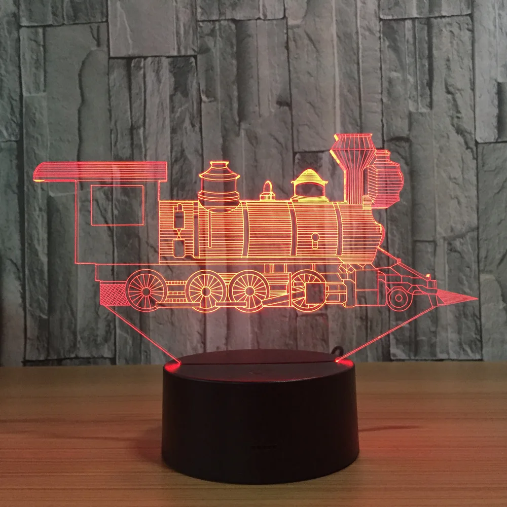 Локомотивный древний поезд 3D визуальная иллюзия светодиодный ночсветильник 7