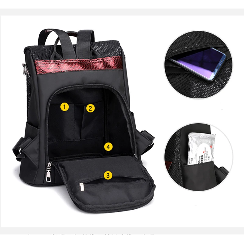 

2019New Oxford Backpack Women Multifunction Backpack Female Bagpack Fashion School Bag for Girls Shinning Bookbag Mochila Mujer