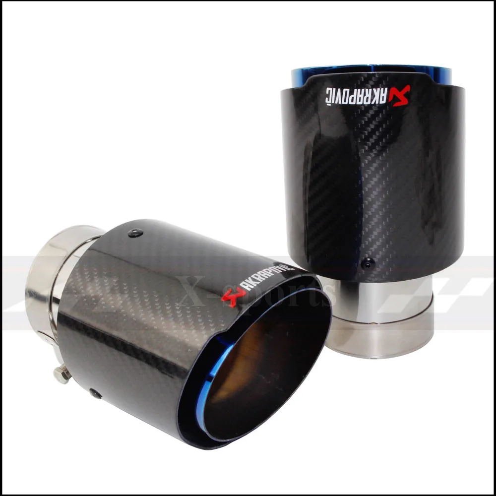 Akrapovic углеродное волокно для стайлинга автомобилей выхлопная система глушитель наконечник трубы Универсальный нержавеющая сталь отделка прямой твил глянцевый синий
