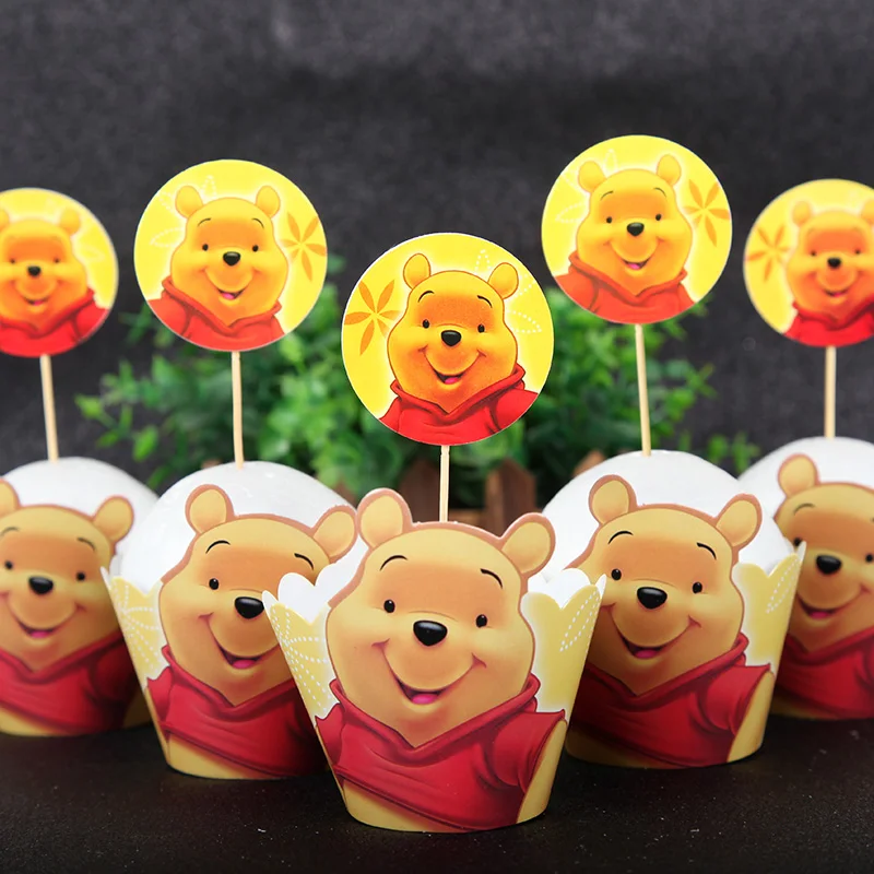 

Winnie the Pooh Theme Party Supplies Cupcake Wrappers Toppers Kids Birthday Party Decoration 12pcs wraps+12pcs toppers