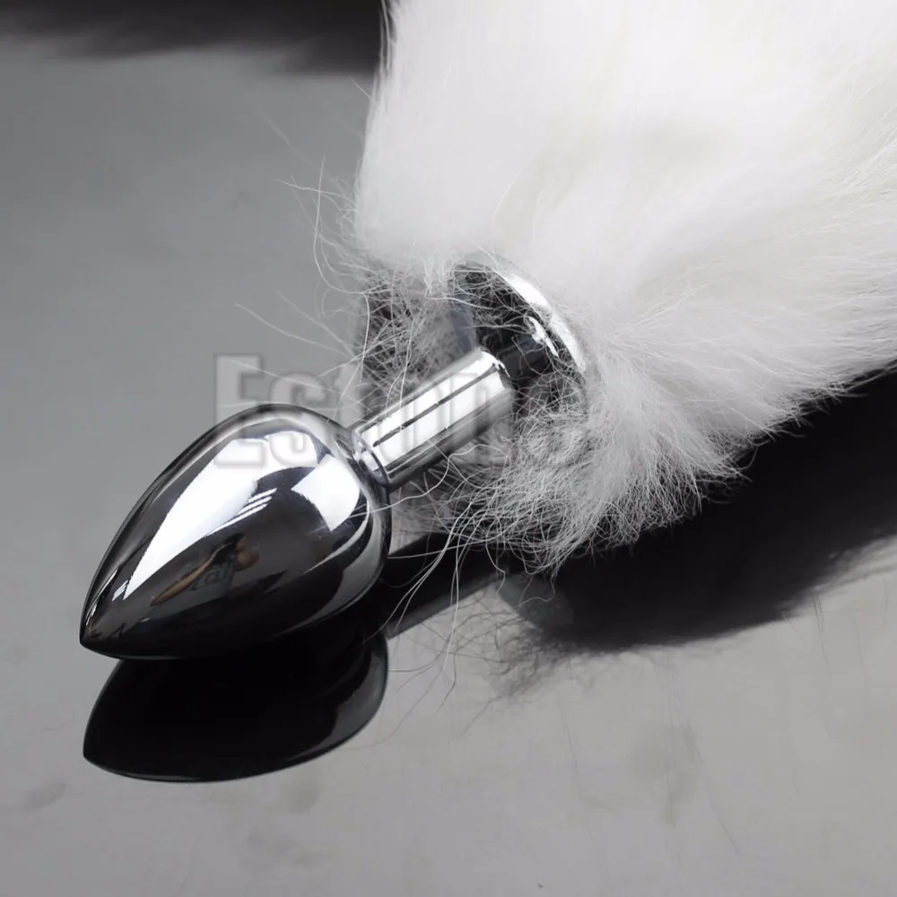 1 шт. Белый Лисий хвост Анальная пробка с металлическим наконечником длиной 35 см