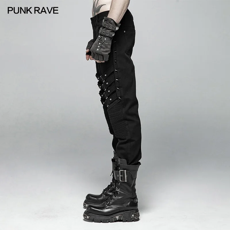 Goedkoop 2019 Punk Rave Rock Gothic Klinknagel Heavy Metal Versieren Street Style Persoonlijkheid Cowboy Steampunk Mannen Broek Broek WK357