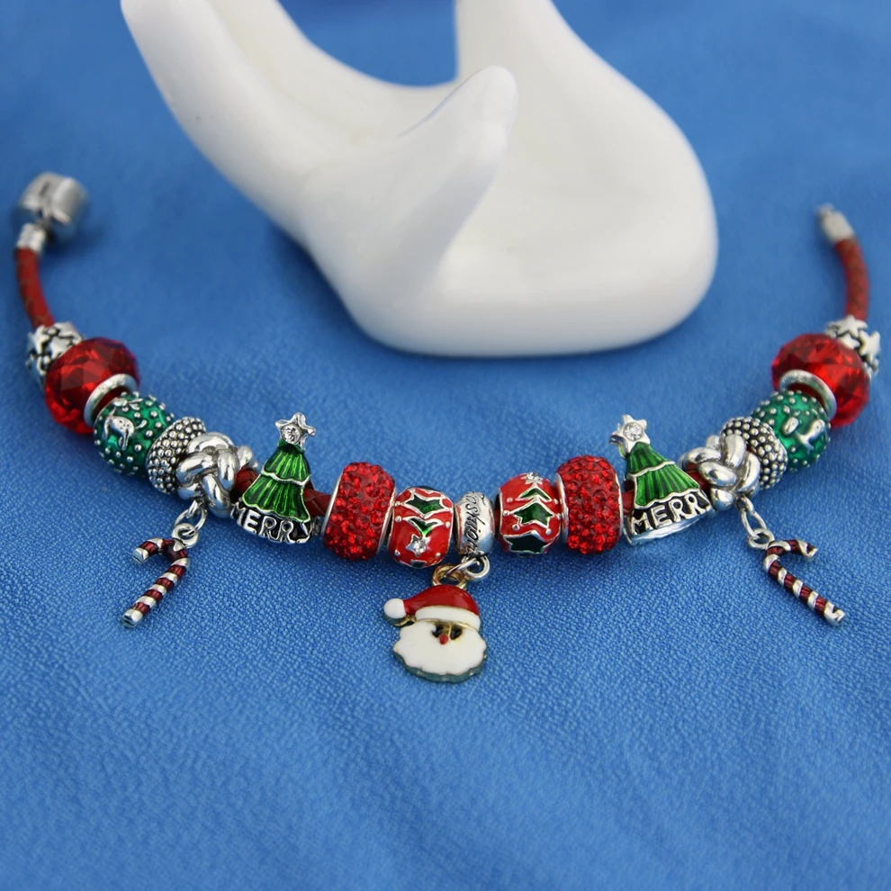 KEORMA рождественские кожаные браслеты с цепочкой бусины Санта Клауса
