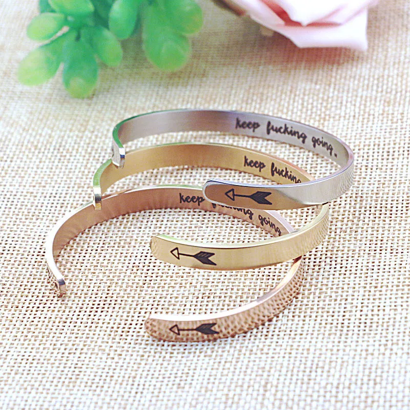 

Encouragement Bangles Inspirational Titanium keep going Open Arrow Bracelet For Men Women Jewelry Dropshipping