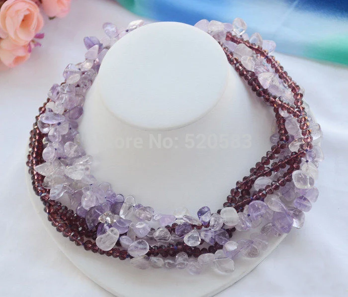 6row 17 &quotЛавандовое массивное ограненное ожерелье с аметистом и кристаллами|crystal