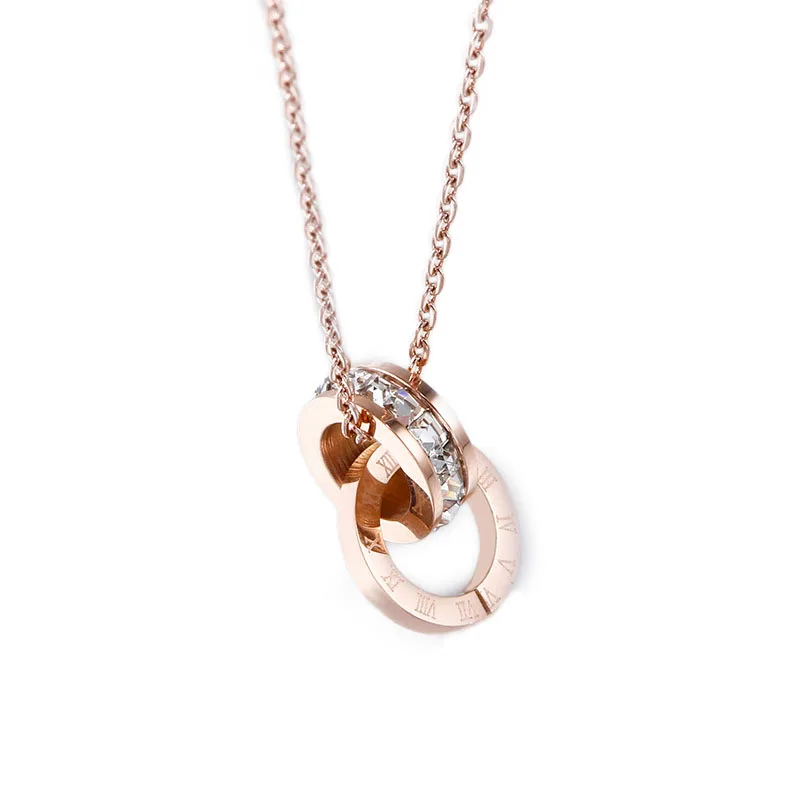

Double Circle Pendant with Roman Numbers Titanium Steel Clavicle Necklace ML