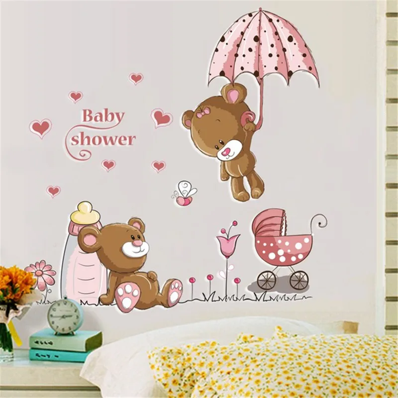 Милый медвежонок съемный винил детский сад детская комната домашний декор
