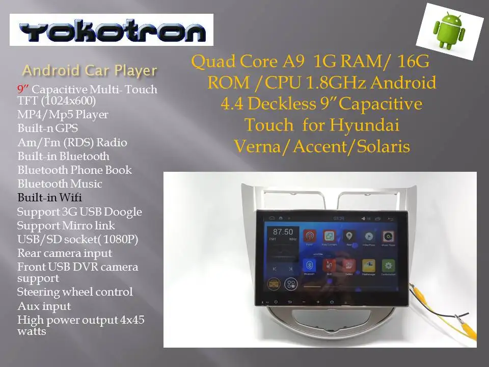 Автомагнитола &quotYOKOTRON&quot 9 &quotс сенсорным экраном Android 4 для Hyundai Accent Solaris Verna Audio 2012