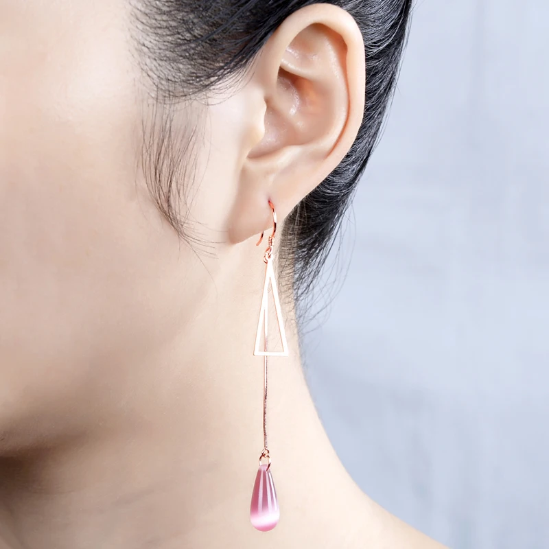 Серьги подвески из серебра S25 с розовым золотом милые ювелирные украшения для