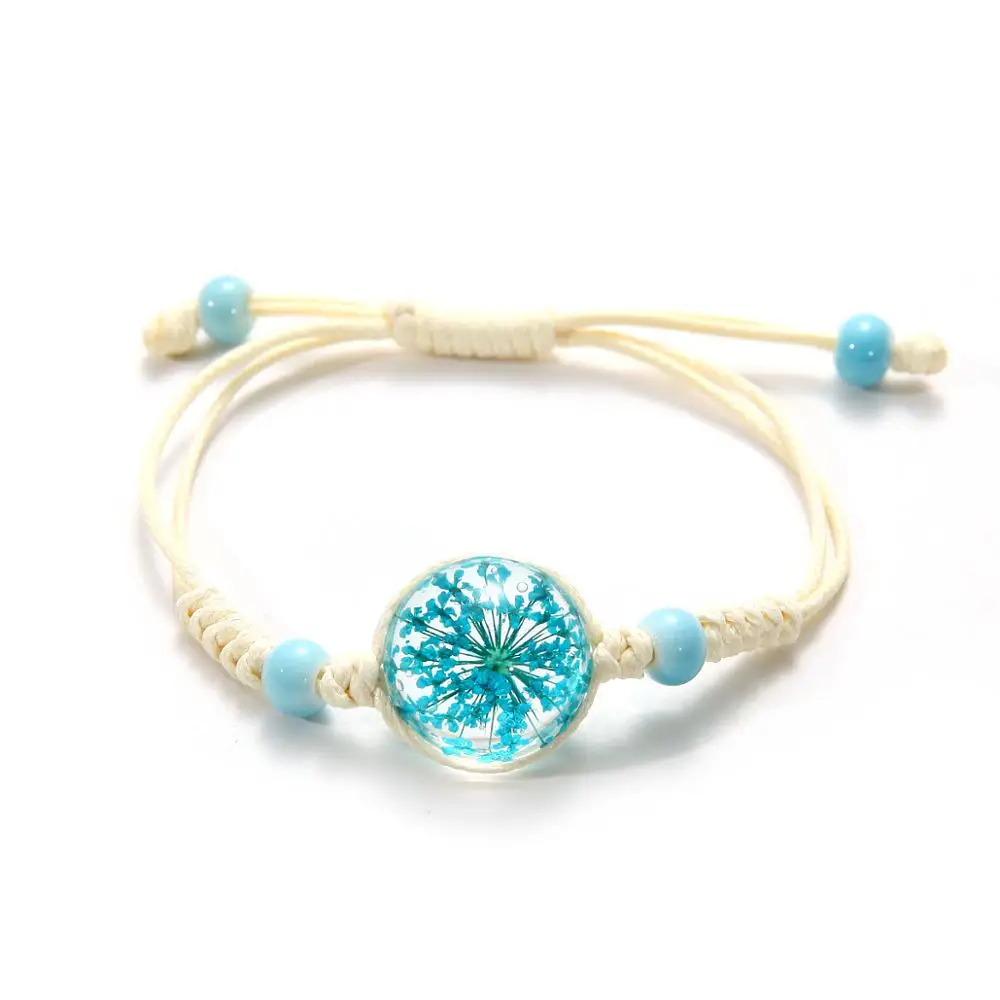 SONGDA Boho прозрачный стеклянный шар плетеные браслеты сушеный цветок Гипсофила