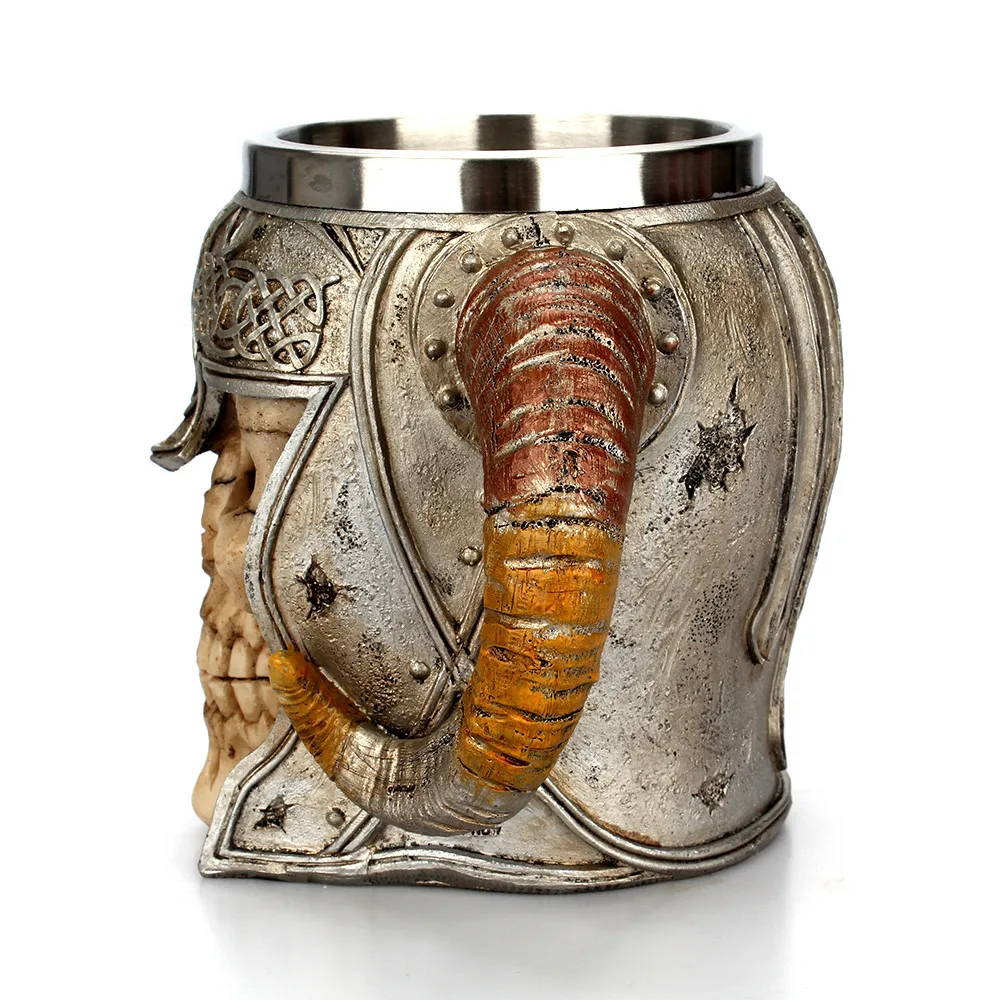 

Creative Mug Cup Coffee Mug Resin Striking Warrior Tankard Viking Skull Double Wall Christmas Cup Home drinking cup c50 DropShip