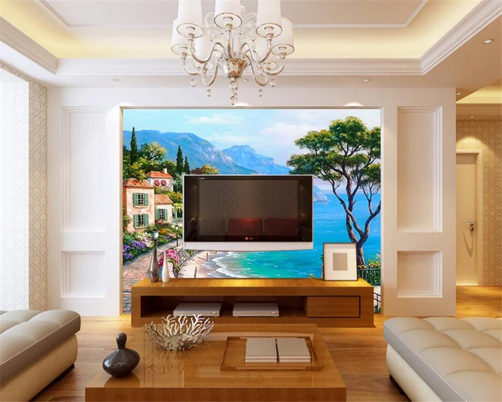 Beibehang обои 3d Средиземноморский Морской сад пейзаж масляная живопись фон для