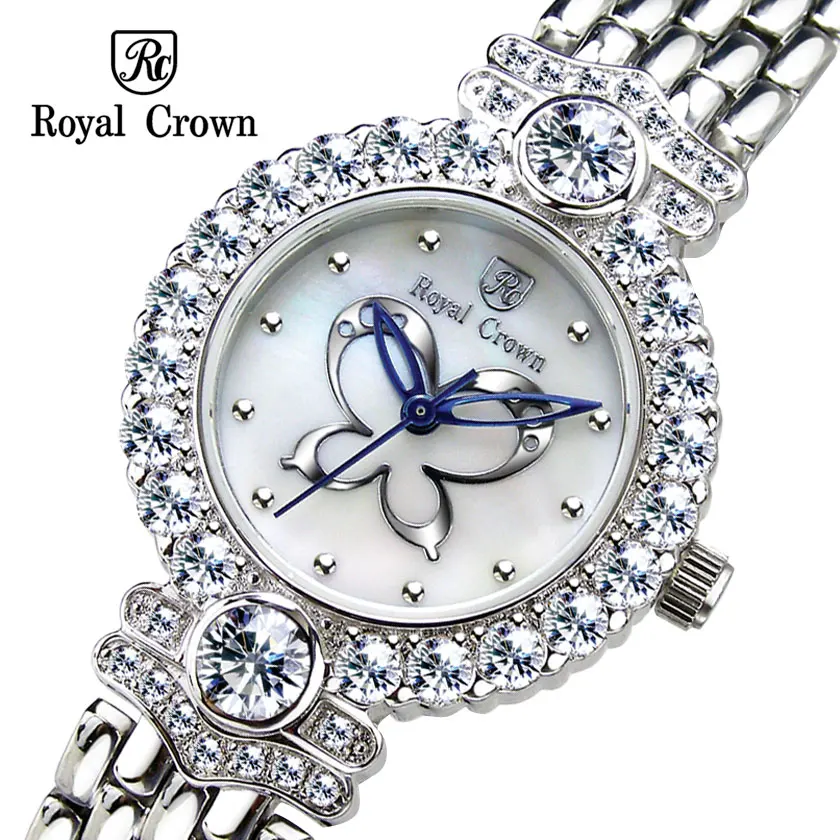 Женские наручные часы Royal Crown японский кварцевый браслет с бабочкой роскошные