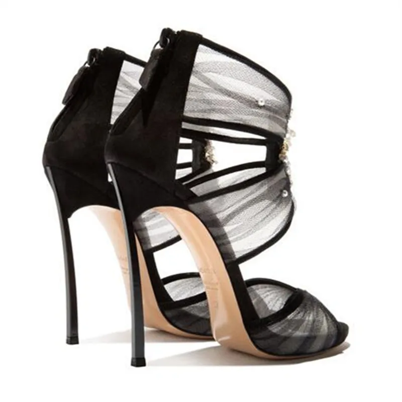 Olomm New Women Platform Sandals Sexy Metal High Heels Gorgeous Pearl Open Toe Black Dress Shoes Ladies US Size 4-10.5 | Обувь