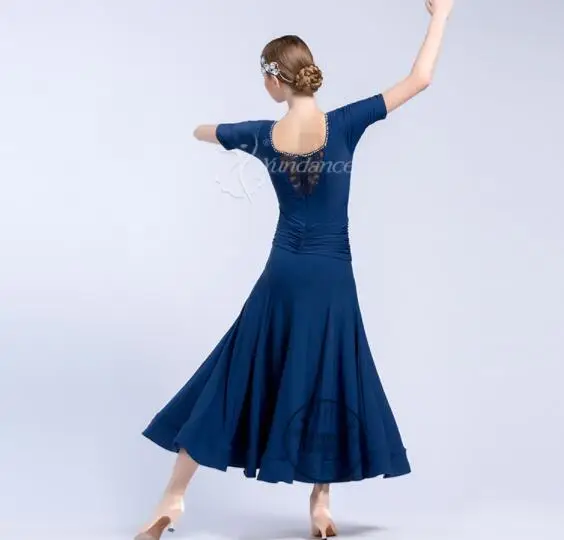 

customize blue short sleeve competition Fox trot Waltz tango practice ballroom dance dress social dance dress M-1715