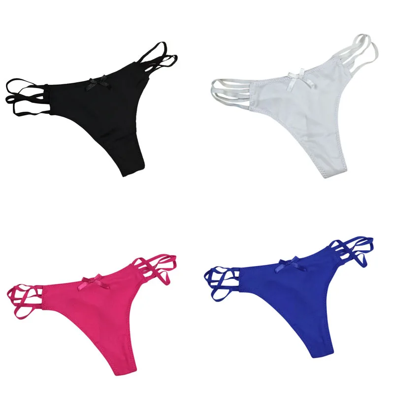 Новинка женские сексуальные бандажные трусы с бантом однотонные стринги трусики
