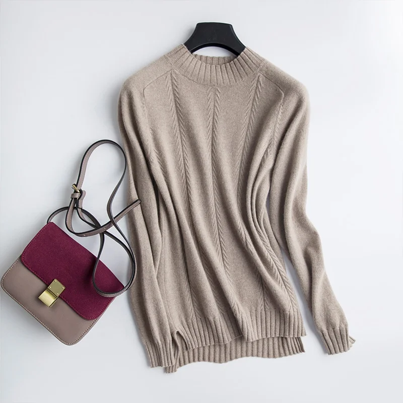 Women's Half Turtleneck Comb Wool Pullover Side Slit Front Cable Famale Jumper New Sweaters Full Sleeve 2018 Fall Winter | Женская