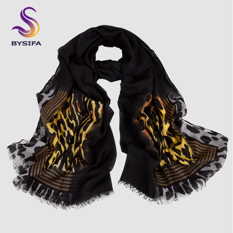 Женские шерстяные шарфы BYSIFA длинные большого размера с леопардовым принтом