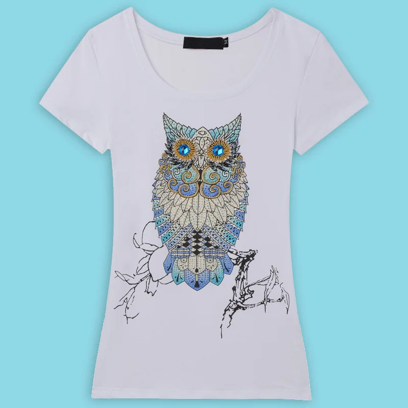 T shirt women white BabYoung Брендовая женская одежда, модная футболка с коротким рукавом, женская футболка ручной работы с совой, Poleras De Mujer, топы размера плюс - Цвет: T shirt women white