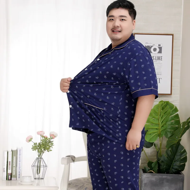 Бесплатная доставка Мужская пижама большого размера с коротким рукавом и