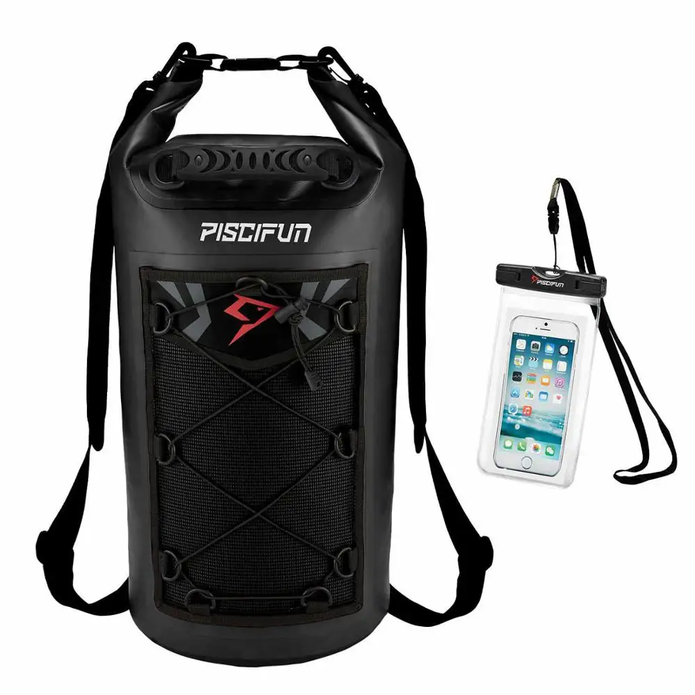 Black Piscifun 10-40L Водонепроницаемый сухой мешок+ чехол для телефона с плавающей Сухой Рюкзак для водных видов спорта, рыбалки катание на лодках и сёрфинг рафтинга плавания - Цвет: Black