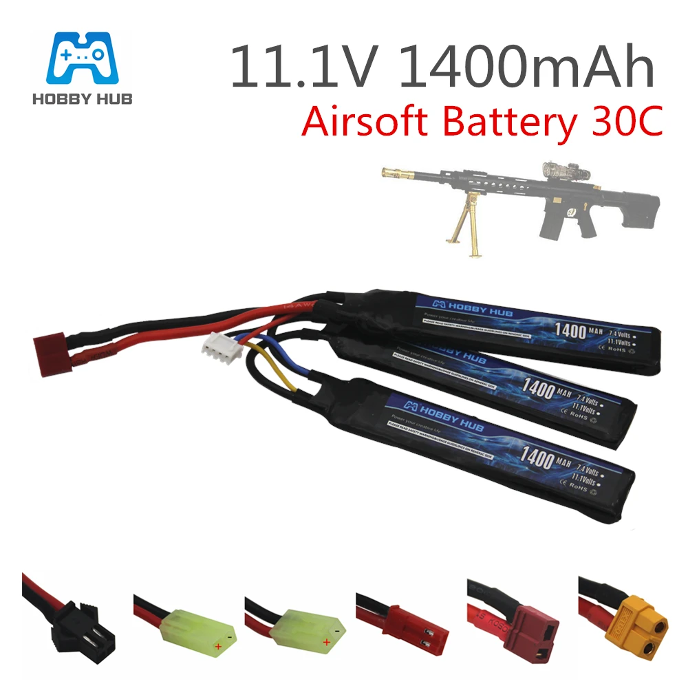 Hobby Hub 1400mAh 11.1V 30C 3S Lipo Battery Tamiya Water Air Pistol Electric RC Parts Powerful AKKU For Airsoft Gun Toy Battery