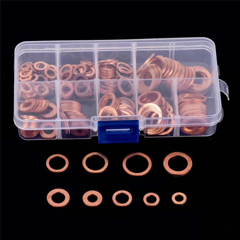 200 Pcs Copper Washer Gasket Shims Set Flat Ring Seal Assortment Kit With Box M5-M14 | Автомобили и мотоциклы