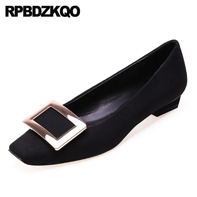 Женские замшевые туфли на низком каблуке черные китайские с квадратным носком