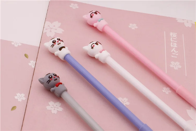 1 шт. Kawaii креативный 3D Кот черные чернила гелевая ручка милый котенок мультфильм серый/фиолетовый/белый/розовый гелевая ручка канцелярские принадлежности для школы/офиса