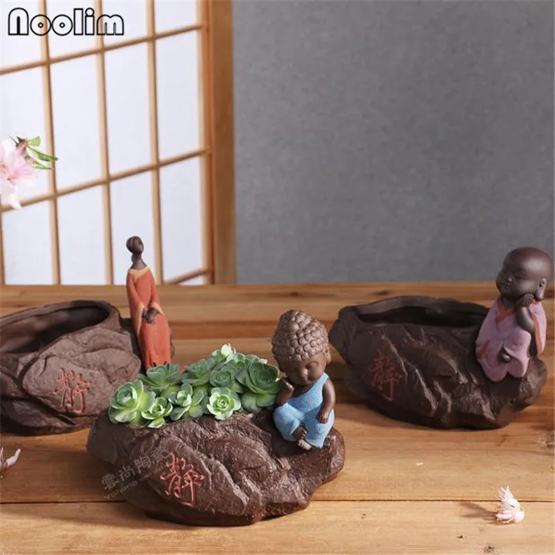 Ceramic Succulent Plants Container Creative Flower Pot Little Buddha Maid Purple Clay Home Decor Ornaments Tea Pet | Дом и сад